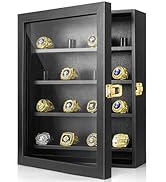 CollectHall Championship Ring Display Case, 16 Ring Posts, 10x12 Shadow Box, Baseball Ring Holder...