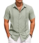 COOFANDY Cuban Guayabera Shirts for Men Short Sleeve Casual Button Down Shirts Summer Vacation Sh...