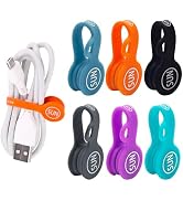 SUNFICON 6 Pack Magnetic Cord Organizers Cable Clips Cable Straps Silicone Twist Ties Colorful He...