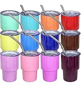UIRZOTN 3oz Mini Tumbler Shot Glass with Straw and Lid, 12 Pack Stainless Steel Sublimation Shot ...