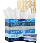 Happy Birthday Gift Bag with Tissue Paper, Card and sticker, 13" Large Gift Bag for Women Men Kid...