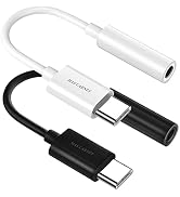 MAS CARNEY (2Pack, Black + White) USB Type C to 3.5mm Female Aux Adapter, HiFi Audio Headphones J...