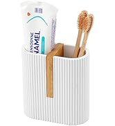 rejomiik Matte White Toothbrush Holders Electric Toothbrush Holder for Bathrooms, Bamboo Tooth Br...