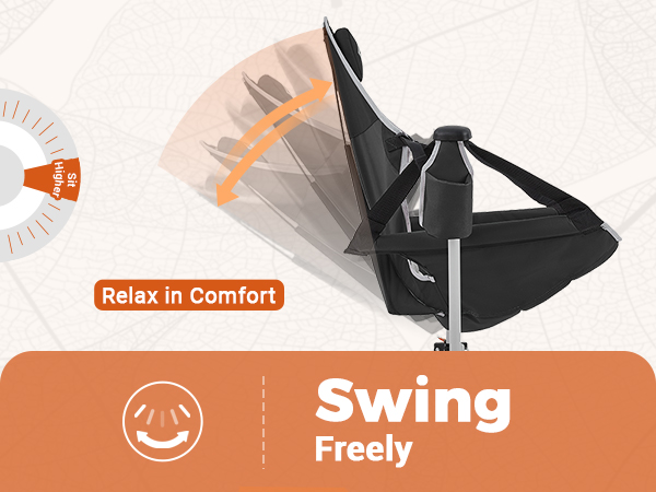 Adjustable backrest, hammock-like swing, and gentle front-to-back sway with footrest