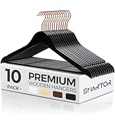Smartor Wooden Hangers 10 Pack Premium-Black, Durable Coat Hanger Wood Hangers with Bar, Suit Han...
