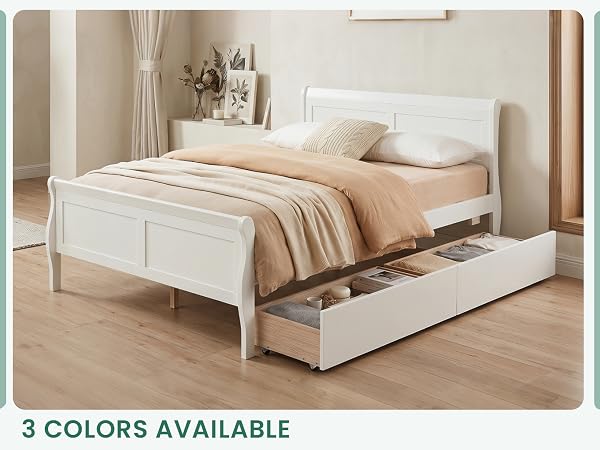Wooden Full Bed Frame with Drawers