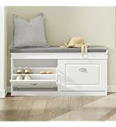 Haotian Shoe Storage Bench Entryway, Shoe Cabinet Bench with 2 Flip Drawers & Cushion, Modern Des...