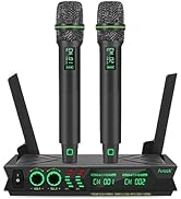Aveek Wireless Microphone System, UHF Dual Channel Wireless Handheld Microphone Portable Karaoke ...