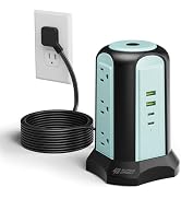 Power Strip Tower Surge Protector, SUPERDANNY Desktop Charging Station, 10 Ft Extension Cord, 9 O...
