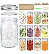 Alotpower Wide Mouth Mason Jars 32 oz - 12 Pack Clear Glass Canning Jars with Airtight Lids & Ban...