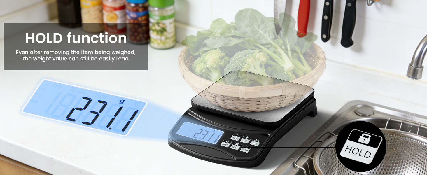 HOLD function Even after removing the item being weighed.