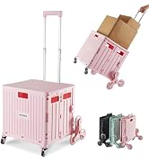 MACOPRO Foldable Utility Cart with Stair Climbing Wheels, Collapsible Rolling Crate with Telescop...