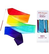 HiUnicorn 100% Silk Dance Ribbons Rainbow Streamers, Ribbon Dancer Wand for Kids Gymnastics Dance...