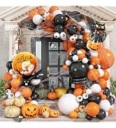 Halloween Balloon Arch Garland Kit, Orange Black and White Balloons with Halloween Spider Pumpkin...