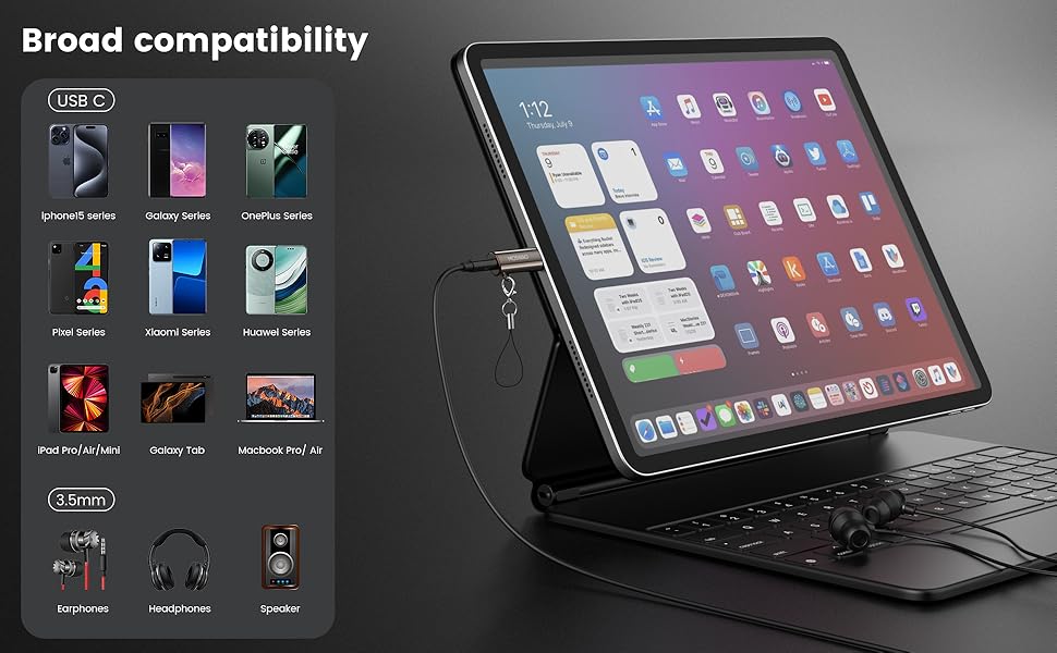 USB type C with 3.5 mm female headphones jack adapter