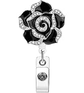 Black Retractable Flower Badge Holder, Luxury Rose Flower Diamond Badge Reel with Alligator Clip,...