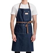 ROTANET Denim Work Apron with 3 Pockets Jean Shop Aprons for Chef Hairstylist Kitchen Woodworking...