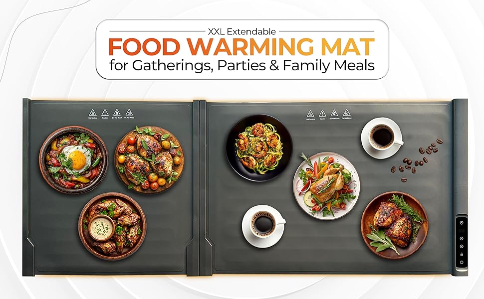 XXL extendable food warming mat for countertop, electric warming tray for buffet and parties