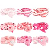 WHAVEL 9 Pack Pink Microfiber Hairband for Washing Face, Makeup Headband Skincare Headbands with ...