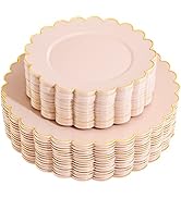 LIYH 60pcs Pink Plastic Plates with Gold Disposable Plates Includes: 30 Dinner 10.25