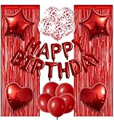WEIKA 29 Pcs Red Birthday Party Decorations - Happy Birthday Balloons Banner Red, Heart & Star Fo...