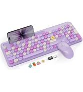 Wireless Keyboard and Mouse Combo, Purple, Round Keycaps, Tablet Holder | Full-size keyboard, typ...