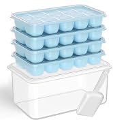 DOQAUS Ice Cube Tray with Lid and Bin, 4 Pack Silicone Plastic Ice Cubes Trays for Freezer with B...