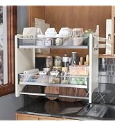 DPZM 22~24'' Pull Down Shelf for Kitchen Upper Cabinet, Heavy Duty Cabinet Organizer, 2 Tier Kitc...