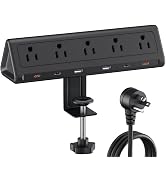 10 FT Desk Clamp Power Strip with 5 AC Outlets & 6 USB Ports PD 40W USB-C Fast Charging, 1250J Su...