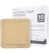LotFancy Silicone Foam Dressing, 6"x 6" (4.3" x 4.3" Pad), 10 Count, Medical Sterile Wound Dressi...