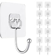 Large Adhesive Hooks Wall Hooks for Hanging, 12 Pack Heavy Duty Self Sticky Hooks 35lb(Max) Stain...