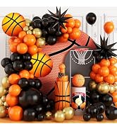 Basketball Balloon Garland, 108Pcs Black Orange Metallic Gold Arch Kit With Explosion Star and Fo...