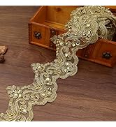 IDONGCAI Vintage Gold Beaded Lace Trim 3D Sequined Metallic Ribbon for Bridal Gown Alterations, C...
