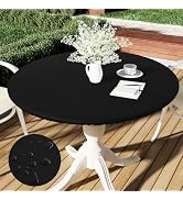 smiry Round Table Cloth Cover, Elastic Fitted Flannel Backed Vinyl Tablecloths for 36"-44" Round ...