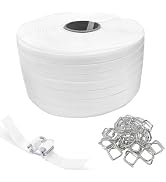 3/4" x 330' Woven Cord Strapping Roll with 50 Pack Metal Wire Buckles, Heavy Duty Poly Packaging ...