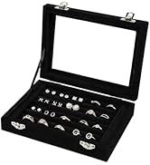 EONGOA Jewelry Box Rings Organizer Tray 7 Slots Velvet Jewelry Earring Storage Box With Transpare...