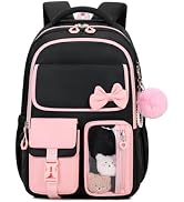 ASKSKY Girls Backpack, School Backpack for Girls, Cute Bow Kids Bookbag for Grils Children Teens ...