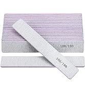 25 Pack 100/180 Grit Nail Files for Acrylic Nails, Rectangle Double Sides Emery Boards Fingernail...