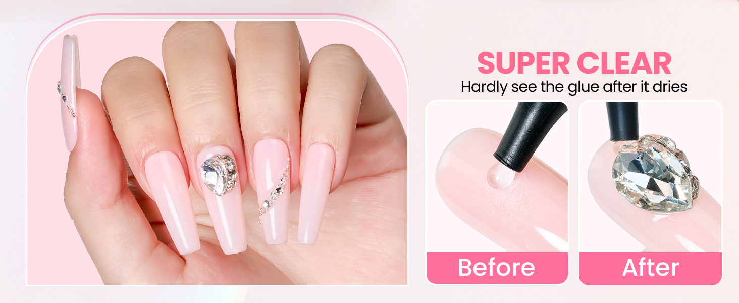 SUPER CLEAR Nail Gel Hardly see the glue after it dries