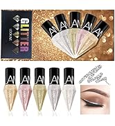 Go Ho Glitter Liquid Eyeliner Colorful Set,5 Colors Metallic Shimmer White Silver Gold Diamond Ey...