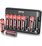 DLYPOW Rechargeable AA Batteries Lithium with Charger, 3000mWh 1.5V Rechargeable AA Lithium Batte...