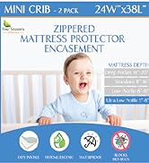 2 Pack Mini Crib Mattress Protector Waterproof Zippered Encasement Cover for Baby