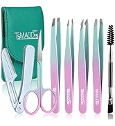 TsMADDTs Eyebrow Tweezer Set, 7 Pcs Tweezers Set for Women, Precision Tweezer for Eyebrows with C...