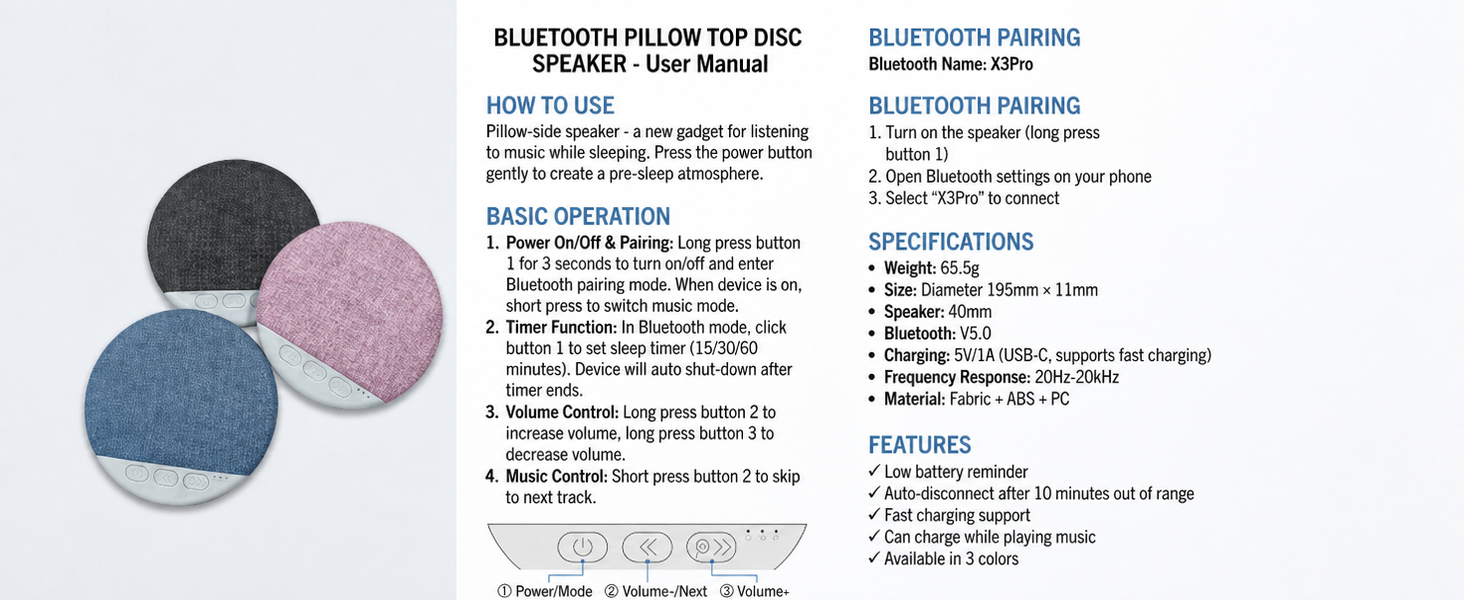 Pillow Speaker for Sleeping