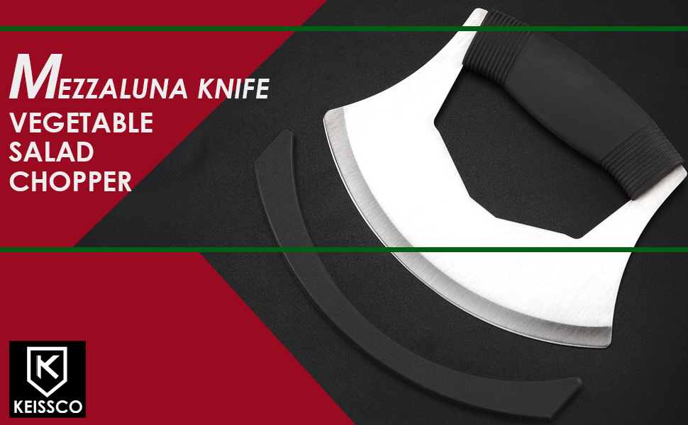 KEISSCO Ulu Knife Mezzaluna Knife Pizza Cutter Salad Chopper