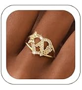 KELAIEN Initial Gold Rings for Women Non Tarnish 14K Gold Plated Cubic Zirconia Chunky Heart Stat...