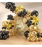 141pcs Black and Gold Balloons Garland Arch Kit, 18 12 10 5inch Black Gold Confetti Balloons with...