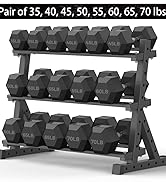 PAPABABE Hex Dumbbell Set with Rack, Rubber Encased Free Weight with Weight Storage Racks, Multip...