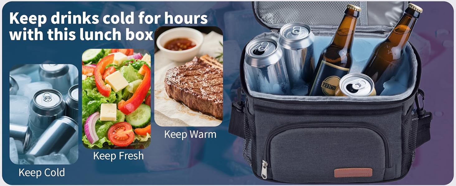 ExtraCharm Insulated Lunch Bag for Women/Men - Reusable Lunch Box for Office Picnic Hiking Beach