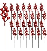 24 Pack 9 Inches Glitter Artificial Berry Stems, 15 Berries per Stem, Christmas Tree Picks Orname...